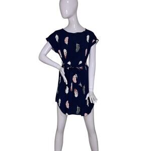 SHEIN LUNE NWOT Dress Feathers Print Batwing Sleeve Belted Size S Pullover
